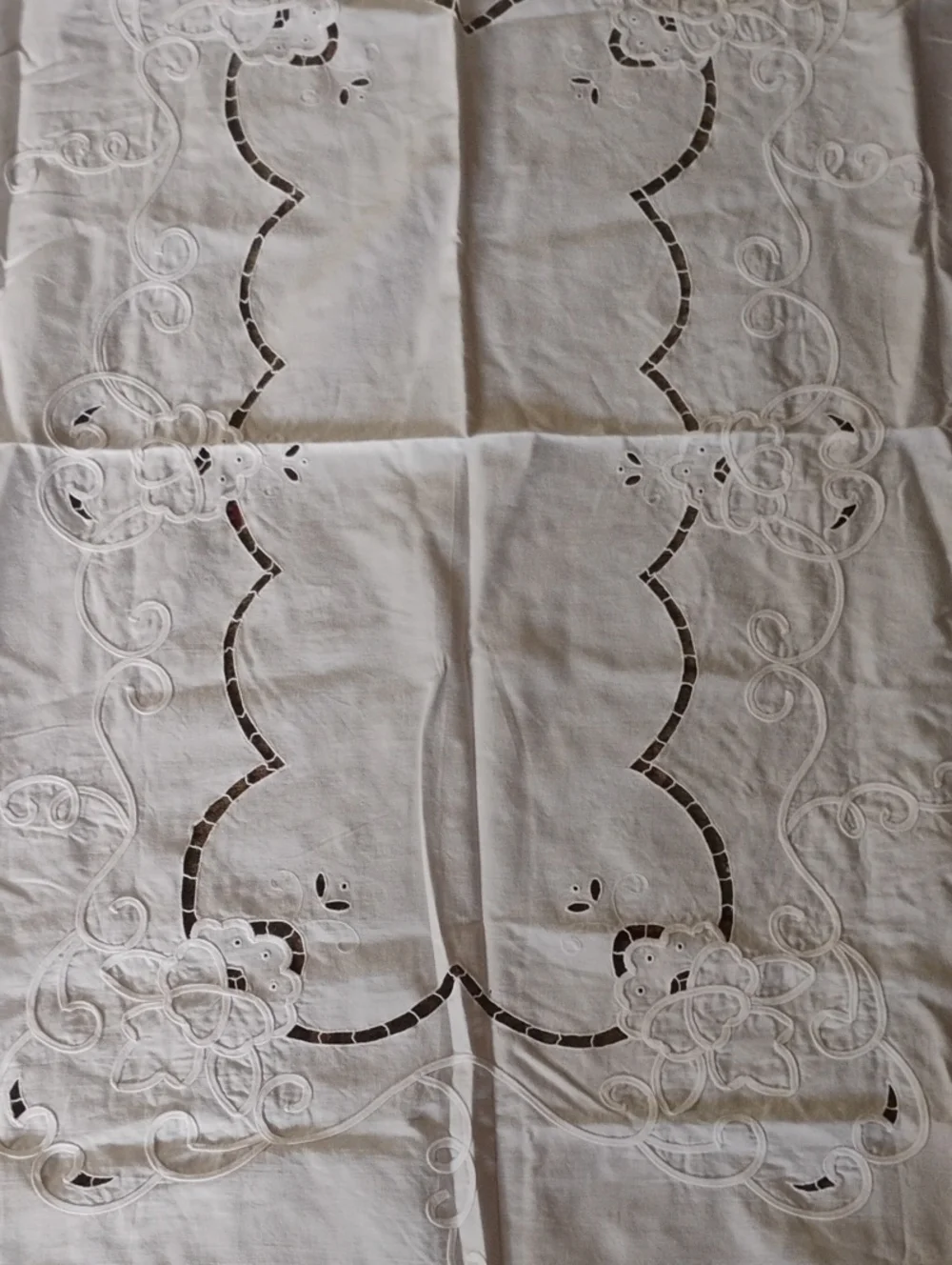 ⚜️ Tablecloth  WHITE VTG BATTENBURG Rectangle 50” X  65” Tablecloth COTTON